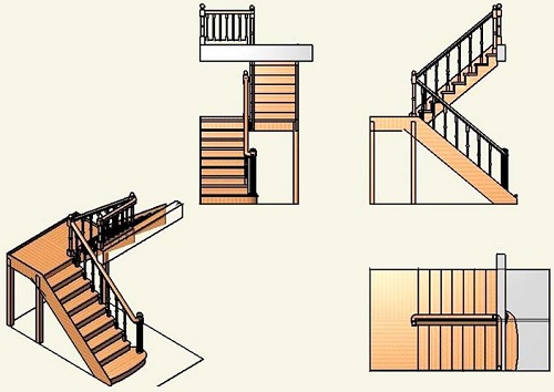 чертеж П-образной лестницы
